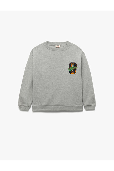 Koton İşleme Detaylı Uzun Kollu Bisiklet Yaka Oversize Sweatshirt