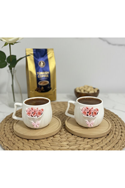 Niveis Kişiye Özel El Yapımı Tasarım Lale Desenli Porselen fincan