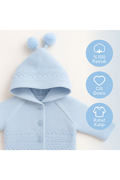 MYZİ STORE Knitwear Hooded Double Layer Girl - Baby Boy Cardigan 12352
