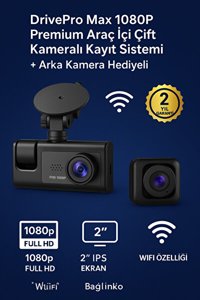 Genel Markalar FP-01 Siyah 1080p Araç içi 3 Kameralı Lcd Ekranlı Gece Görüşlü...