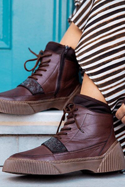 İNZE AYAKKABI Brown Genuine Leather Boots - Model Name Monreo
