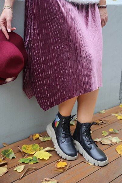 İNZE AYAKKABI Black Genuine Leather Boots - Model Name: Venice