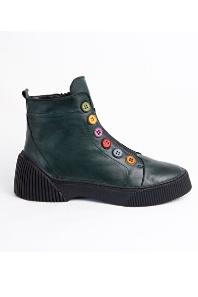 İNZE AYAKKABI Khaki Green Genuine Leather Boots - Model Name Kahlo
