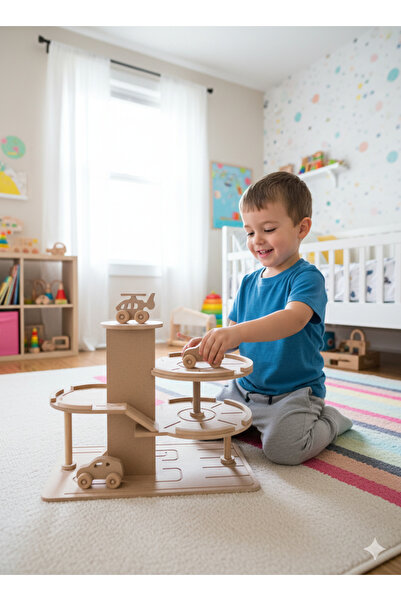 Home model oyuncak katlı ahşap garaj seti (2 araba ,1 helikopter)