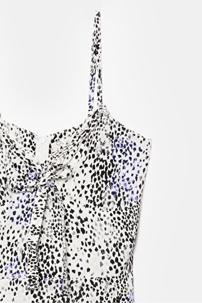 Saade Ecru A-Line Mini Woven Dress with Tie Detail - Viscose