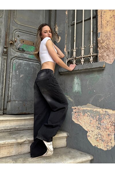 St.Poll Vintage Siyah Yıkamalı Baggy Jean