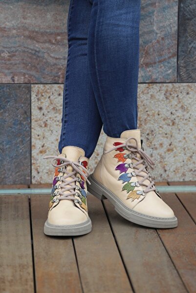 İNZE AYAKKABI Bej Hakiki Deri Bot - Model Adı: Madrid