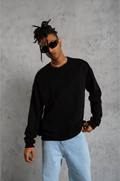 ARONA Mdb Men's Plain Crew Neck Sweatshirt Black