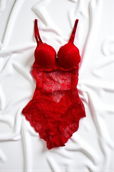 Luvensa Kırmızı Dantelli Dolgulu Bodysuit Babydoll