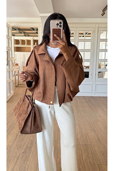 FEMMESTUDIO Jachetă bomber din piele intoarsa pentru femei