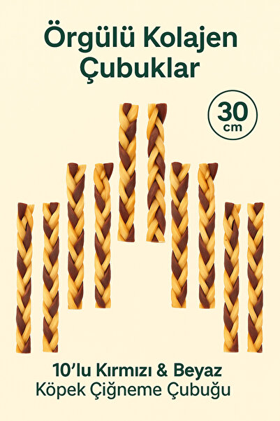 Eva & Wall-e Doğal 10’lu Kolajen Köpek Çiğneme Çubuğu 30 cm | Büyük Irklar İç...