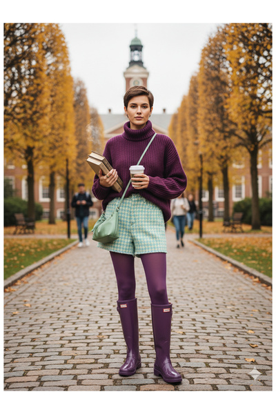 Namaste Vintage Mint Green Houndstooth Print Short Tweed Woven Shorts