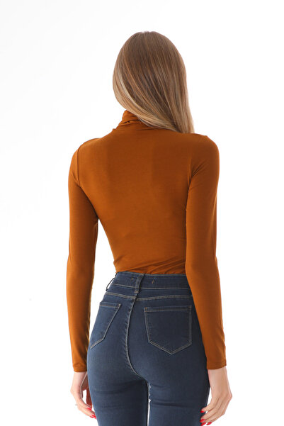 penyebizden Γυναικείο φορμάκι Viscose Full Turtleneck με κουμπωτά - Καφέ