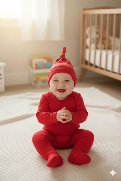 Babygiz Yenidoğan Kız Erkek Bebek %100 Pamuklu Penye Extra Yumuşak Hafif Terletmez Bere Kırmızı