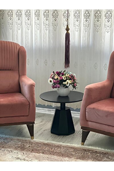 Gold Design Pera Orta Sehpa Siyah Üst Tabla 60 Cm/çap.