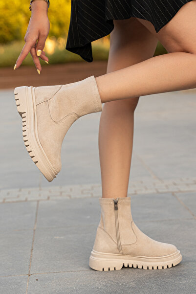 romamod Γυναικείες κοντές μπότες καθημερινής χρήσης με χοντρή σόλα από σουέτ