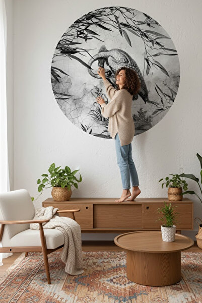 Kt Grup Flamingo Boho Yuvarlak Salon Ve Oturum Odası Modern Duvar Sticker