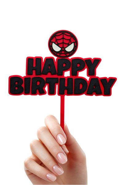 DECOROMA Örümcek Adam Temalı Pasta Üstü Yazısı Happy Birthday (Doğum Günü Pas...