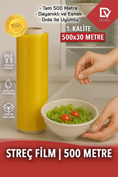 naft 500 Metre X 30 cm Gıda Streç Film Yemekçiler Çiğ Köfteciler için 1.kalite (TAM 500 METRE)