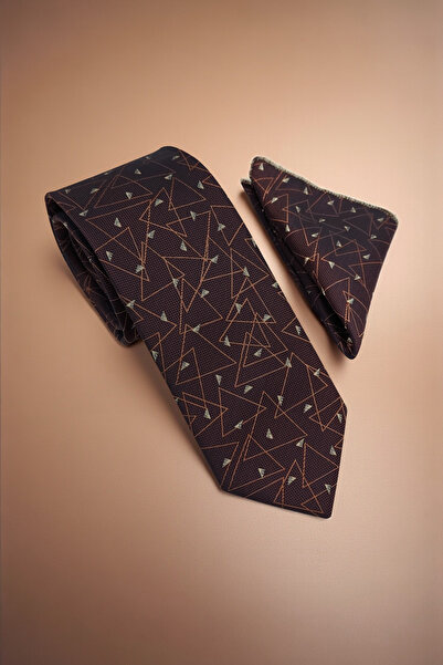 Milleniva Geometric Pattern Bronze Tie & Handkerchief