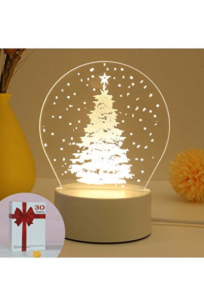 huitich مصباح LED ثلاثي الأبعاد على شكل شجرة عيد الميلاد باللون الأبيض