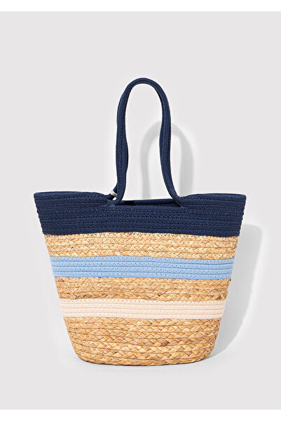 Mavi Navy Blue Striped Straw Bag 1913059-70185