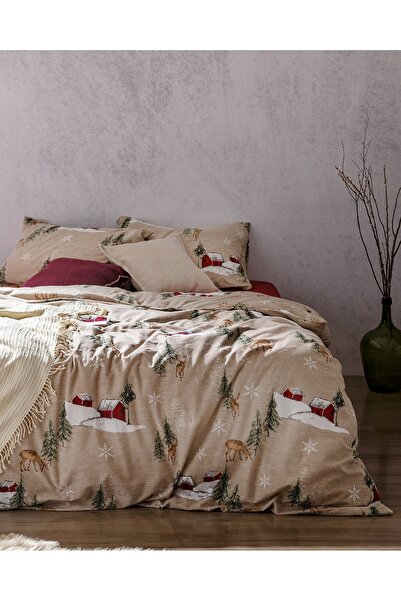 Madame Coco Charlen Bettwäsche-Set für Doppelbett, 100 % Baumwollflanell, Beige