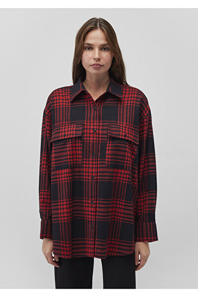Mavi Kareli Kırmızı Gömlek Oversize / Geniş Kesim 1210993-80116