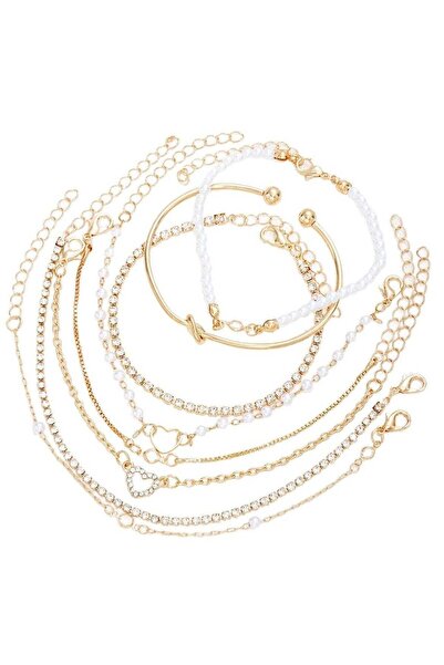 huitich مجموعة أساور من سبائك ذهبية اللون، 8 قطع بتصميمات قابلة للتعديل