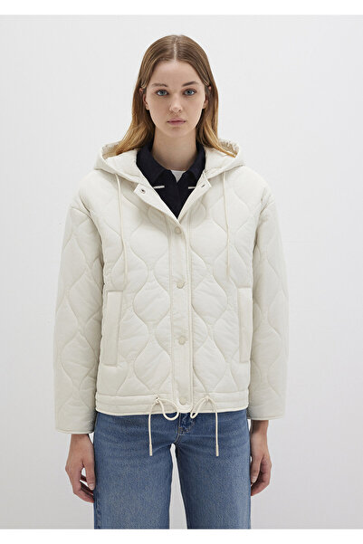 Mavi Kapitone Beli Bağcıklı Ekru Ceket Oversize / Geniş Kesim 1110323-86412