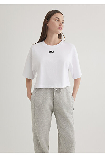 Mavi Τυπωμένο λογότυπο Λευκό T-Shirt Crop Crop / Short Cut 1611585-620