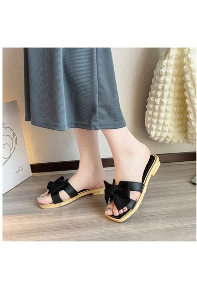 huitich Fairy Style Bowknot Wedge Flip Flops Size 36–37 Soft Sole Outdoor Sandals