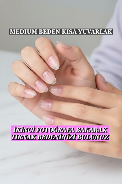 Easy Beauty 100 Adet MEDIUM Mat Kısa Takma Tırnak Seti Yuvarlak Şekil. Özel K...
