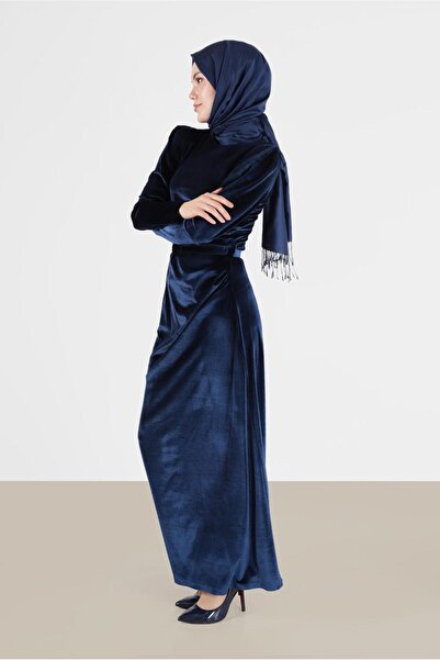 Alvina KEMER DETAYLI KADİFE ELBİSE 42452
