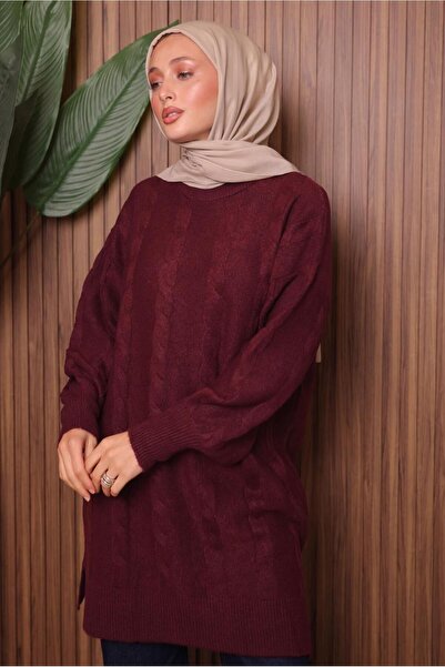 TRENDTESETTÜR Women's Burgundy Knit Tunic t 4107