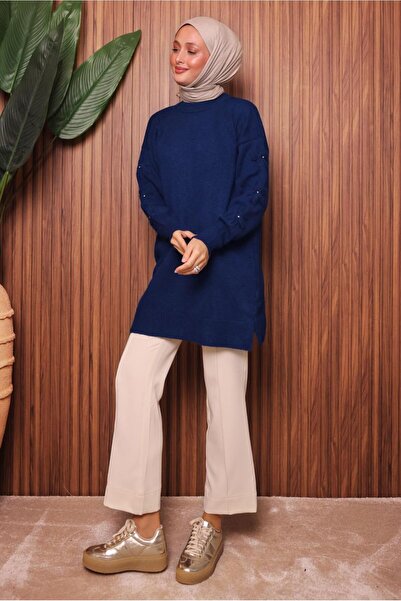 TRENDTESETTÜR Women's Navy Blue Tricot Tunic t 4507