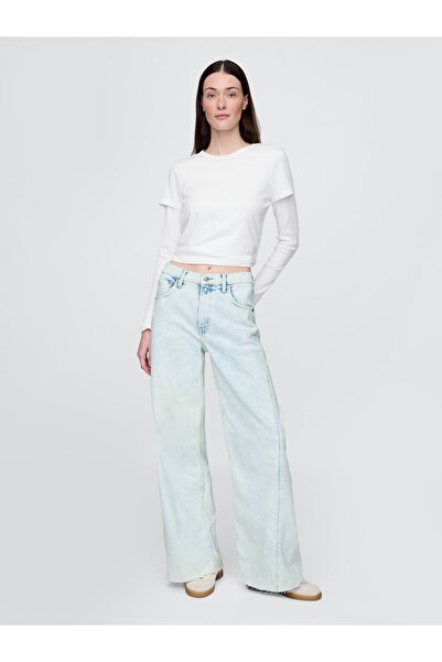 GAP Kadın Mavi High Rise Stride Wide-Leg Jean Pantolon