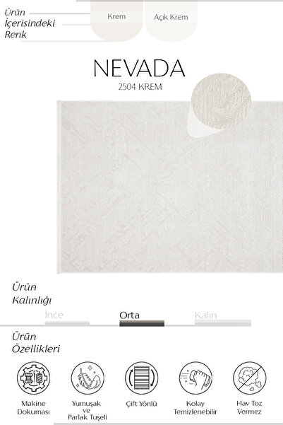 Cool Halı Nevada 2504 Krem Bej Makine Halısı Yumuşak Kabartmalı Düz Halı Yazlık Oda Oturma Odası Salon Halısı