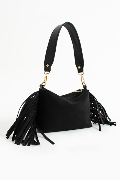 cocy-col GEANTĂ DE UMĂR DE DOAMNĂ ABELIA, NEGRĂ, DE PIELE DE CĂPĂ, CU CIUCURI