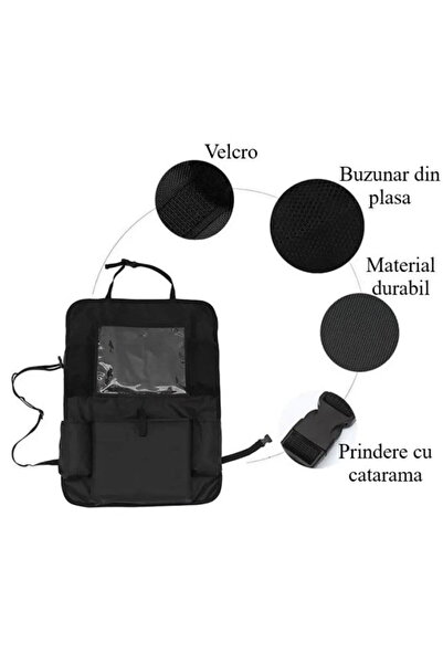 Empria Organizator scaun auto copii, protectie scaun auto, 6 buzunare, 60x42 cm, Empria, Negru