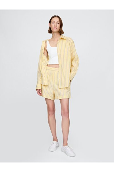 GAP Kadın Sarı Organik Pamuk Poplin Boxer Şort