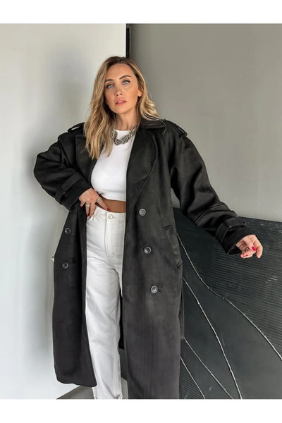 My Blog Siyah Süet Trenç - 9608