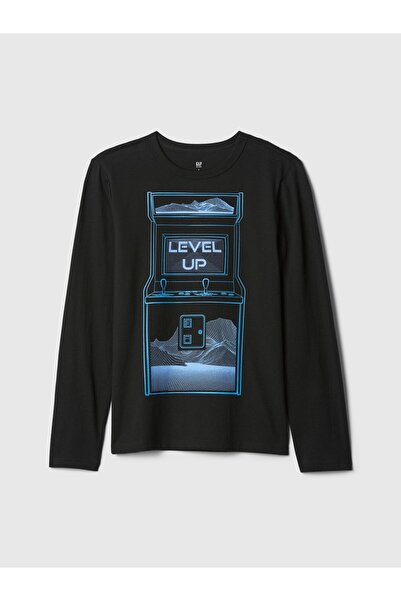 GAP Erkek Çocuk Siyah Grafikli T-Shirt