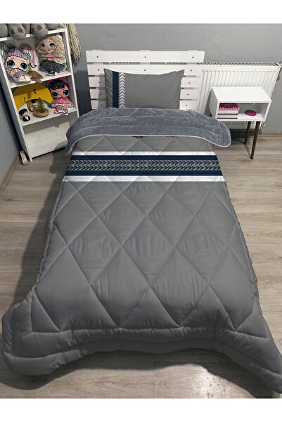 yok yok evim eve dair her şey Welsoft Fluffy Double-Sided Defne Borded Patterned Single Duvet Sleeping Set