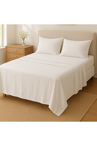 vippazar ملاية سرير مزدوجة بيضاء بدون مطاط قطن 100% و2 كيس مخدة مقاس 50*70