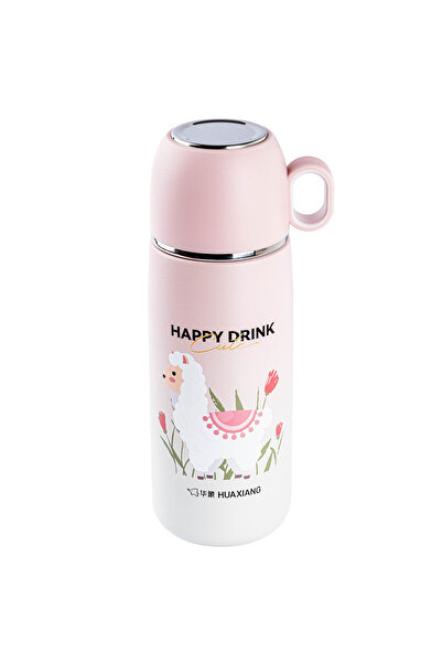 DKADI OKADI PEMBE DESENLİ BARDAKLI PASLANMAZ ÇELİK TERMOS 300ML