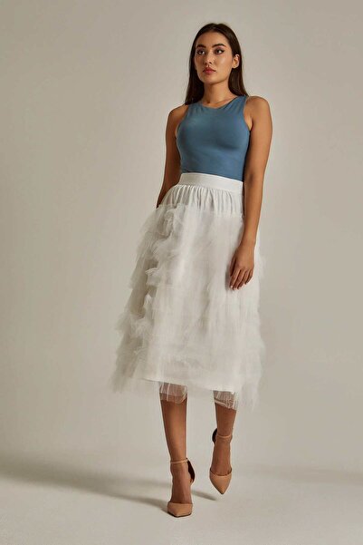 DALYDRESS Solid Chiffon Midi Skirt