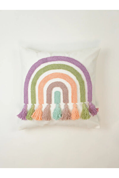 Galia Tasarım Rainbow Pastel - Husă pentru pernă cu ciucuri de culoarea curcu...
