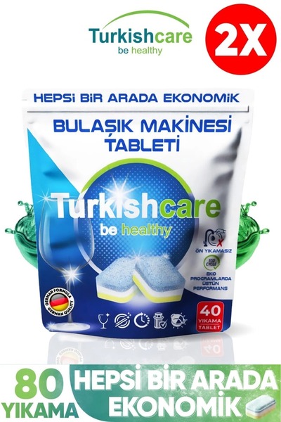 Turkishcare 2 Paket Premium Ekonomik Bulaşık Deterjanı 80 Tablet