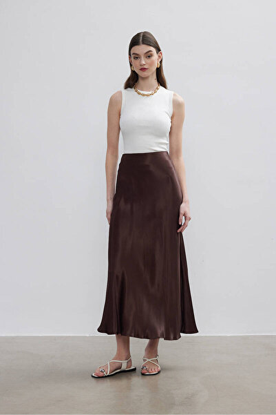 BE BLUE BROWN SATIN SKIRT